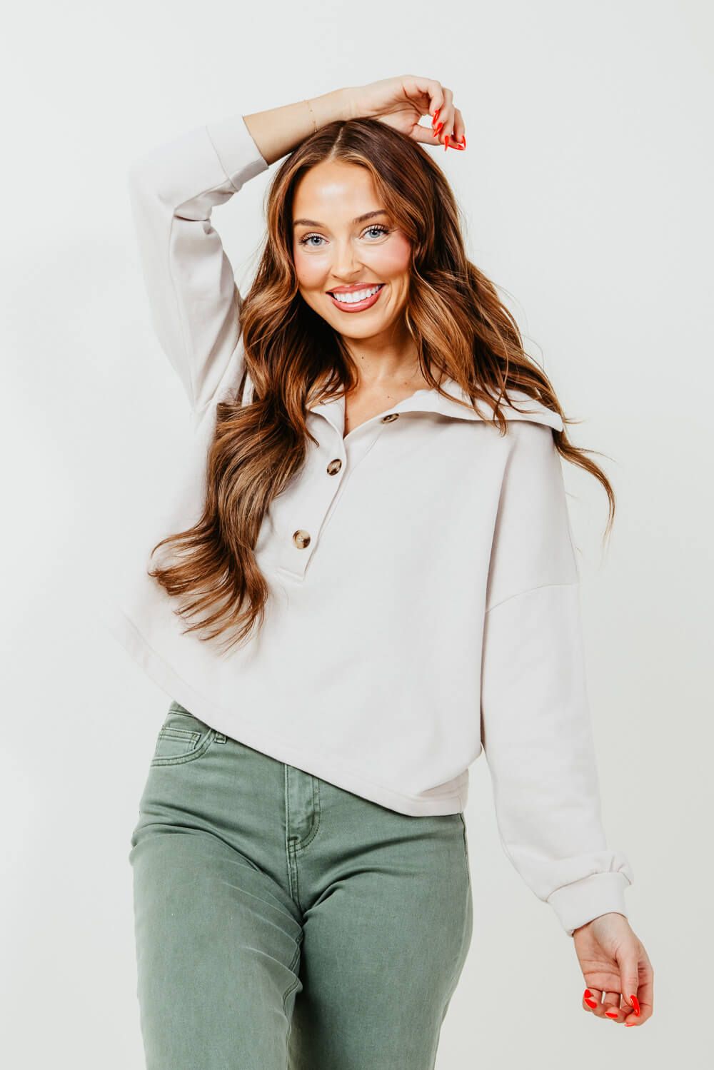 Illa Illa Oversized Collar Top for Women in Seashell | T5073-SEASHELL sold by Glik’s