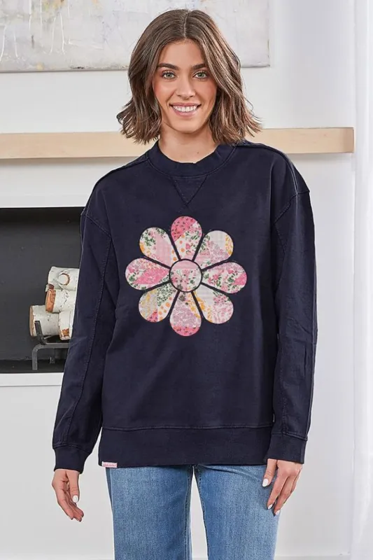 Simply Southern Katarina Flower Pullover Sweatshirt for Women in Navy | PP-0225-PULL-KATARINA-FLR sold by Glik’s