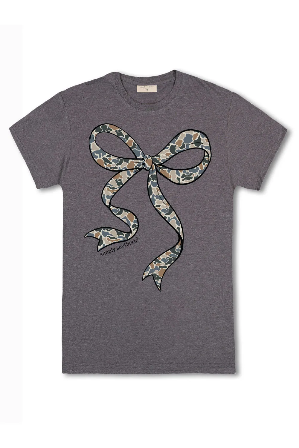 Simply Southern Plus Size Old Camo Bow T-Shirt for Women in Iron Heather | EXT-SS-CAMOOLD-IRONHTHR sold by Glik’s