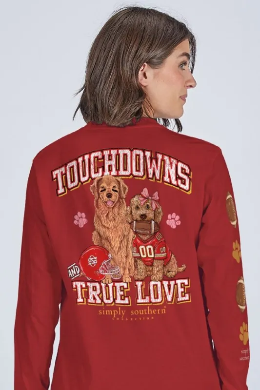 Simply Southern Touchdowns and Love Long Sleeve T-Shirt for Women in Red | LS-TOUCHDOWN-CARMINE sold by Glik’s
