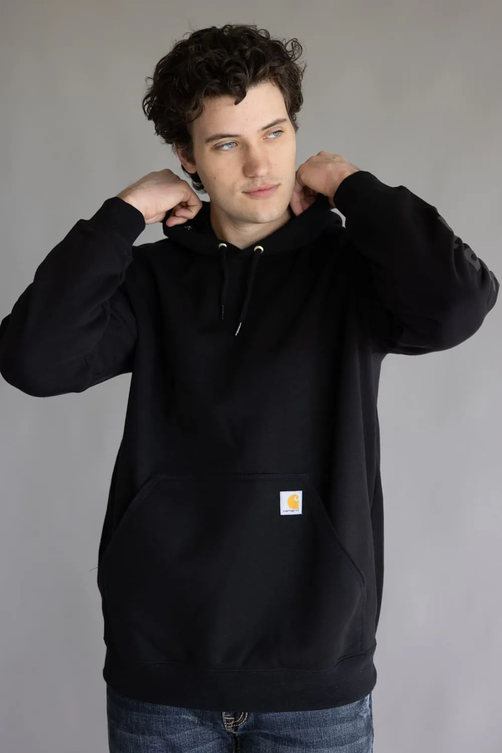 Carhartt Rain Defender Midweight Logo Sleeve Hoodie for Men in Black | 107030-BLK BLACK sold by Glik’s product image thumbnail 2