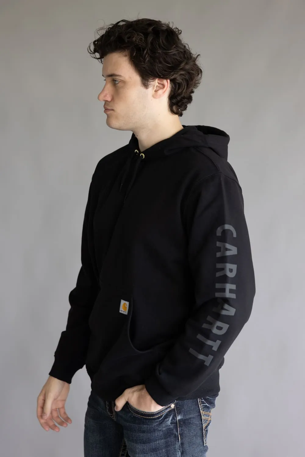 Carhartt Rain Defender Midweight Logo Sleeve Hoodie for Men in Black | 107030-BLK BLACK sold by Glik’s product image thumbnail 5