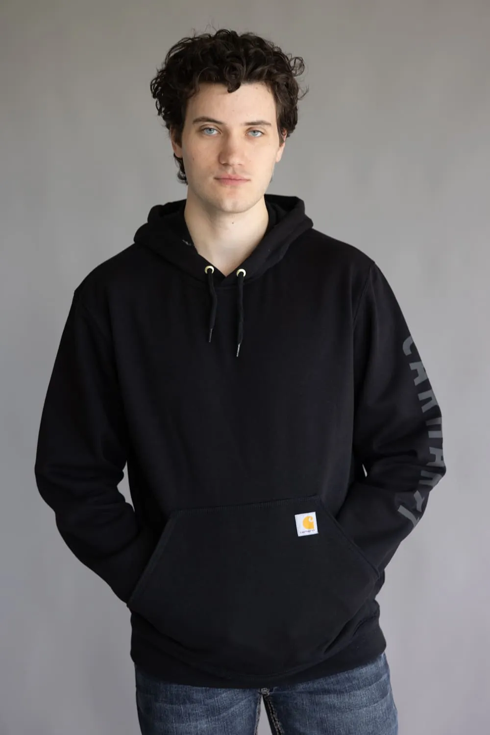 Carhartt Rain Defender Midweight Logo Sleeve Hoodie for Men in Black | 107030-BLK BLACK sold by Glik’s product image thumbnail 3