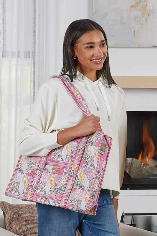 Simply Southern Quilted Tote Bag for Women in Pink Floral | 0225-BAG-QLTD-TOTE-MLTFLR sold by Glik’s