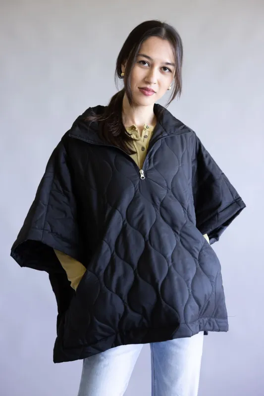 Quilted Puffer Poncho Quarter Zip for Women in Black | ZCP520125-BLACK sold by Glik’s