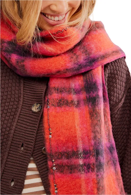 Free People Highland Plaid Skinny Scarf for Women in Pink Combo | ACCESSFPHIGH-PINKCOMBO sold by Glik’s
