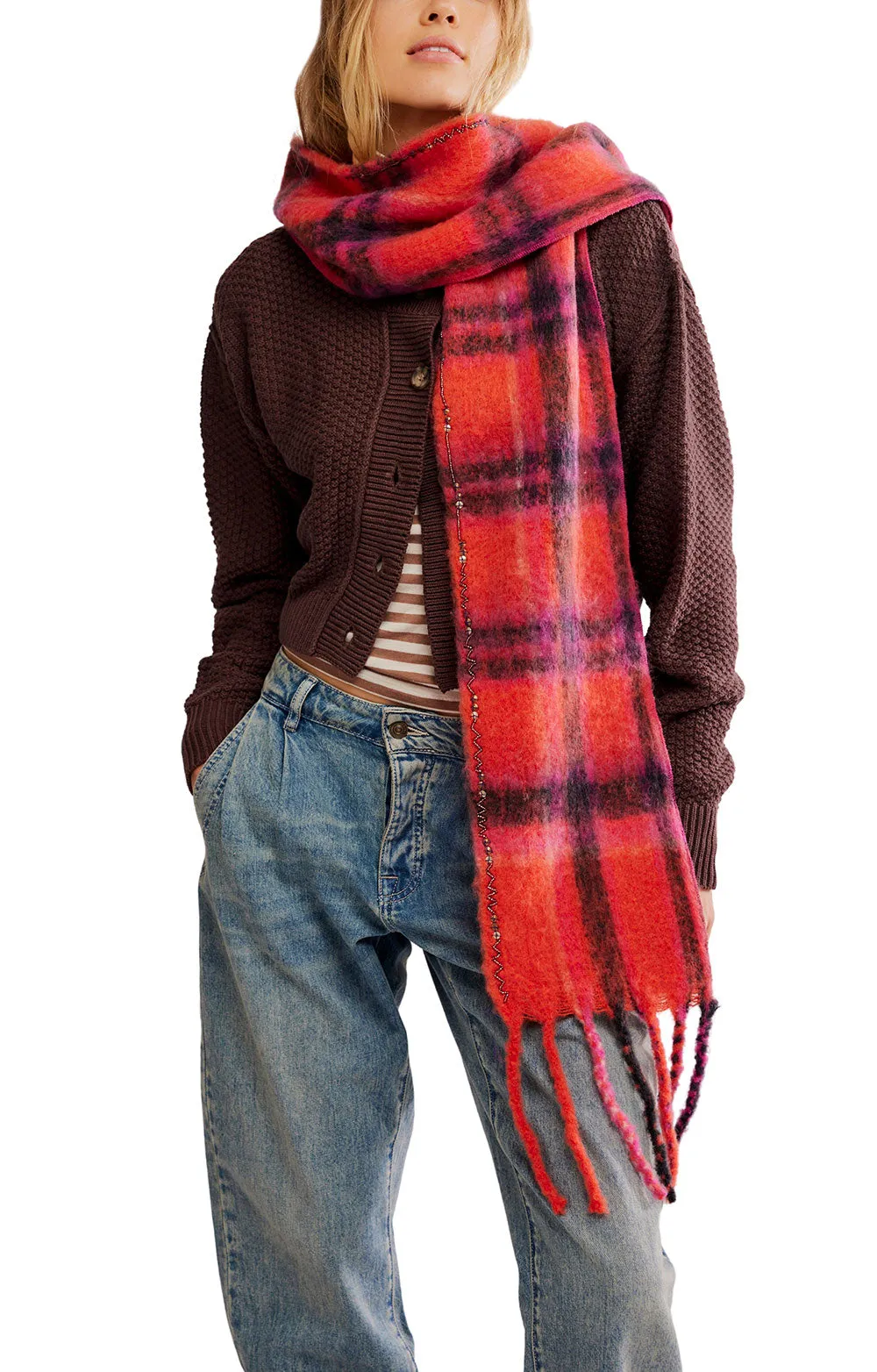 Free People Highland Plaid Skinny Scarf for Women in Pink Combo | ACCESSFPHIGH-PINKCOMBO sold by Glik’s product image thumbnail 2