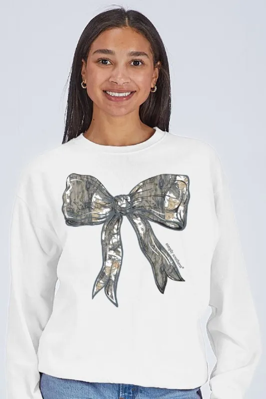 Simply Southern Camo Bow Crewneck for Women in White | CREW-WHITECAMO-WHITE sold by Glik’s
