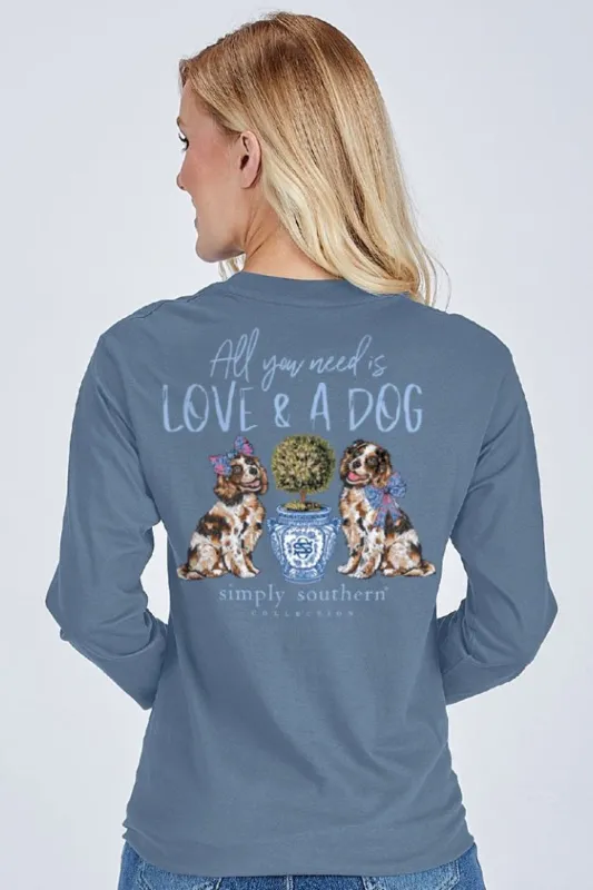 Simply Southern Love & A Dog Long Sleeve T-Shirt for Women in Blue | LS-LOVE-ICELAND sold by Glik’s