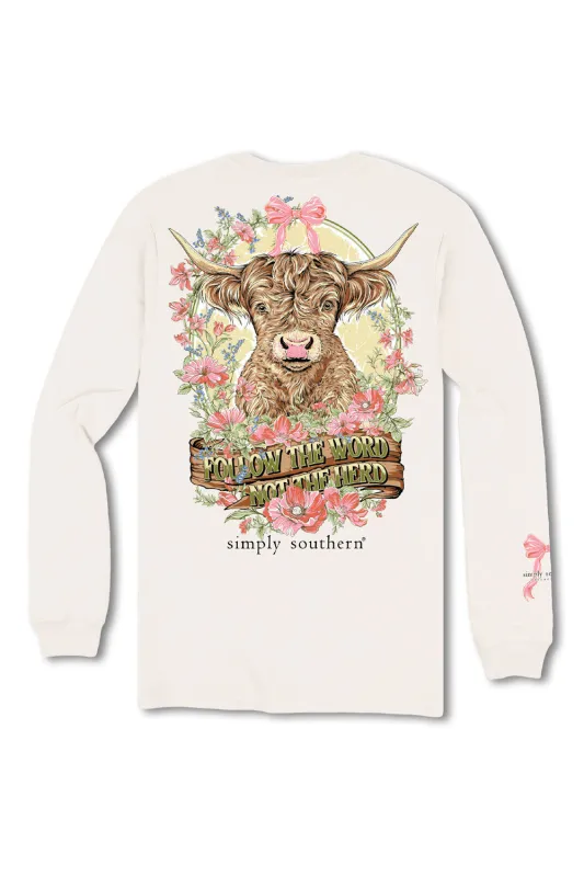 Simply Southern Youth Follow The Word Long Sleeve T-Shirt for Girls in Linen | YTH-LS-HERD-LINEN sold by Glik’s