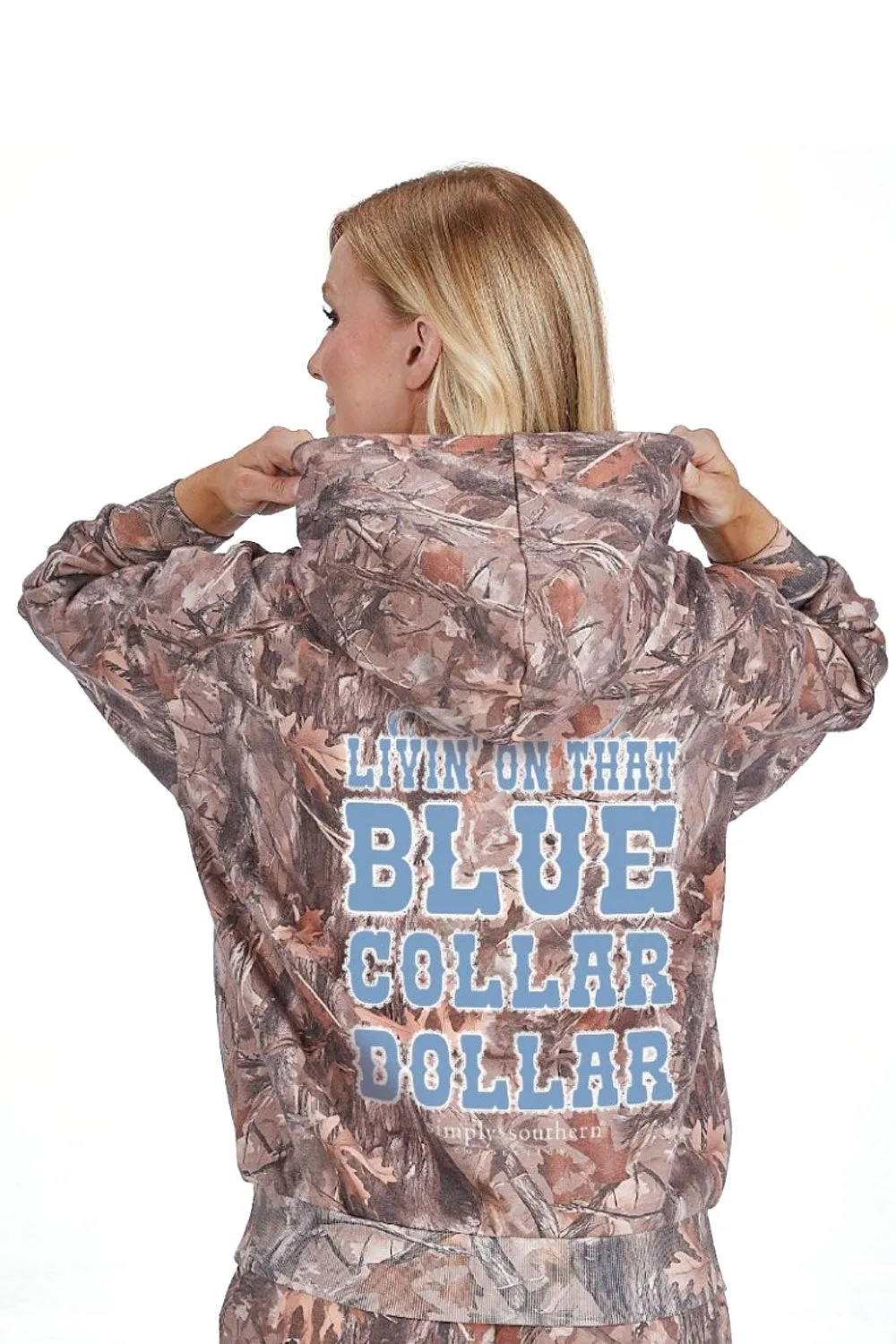 Simply Southern Blue Collar Dollar Camo Hoodie for Women in Camo | HD-DOLLAR-CAMO sold by Glik’s