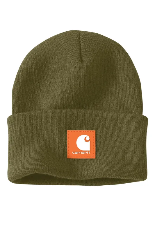 Carhartt Rubber Patch Knit Cuff Beanie in Green | 106920-GL7 BRONZEGREEN sold by Glik’s