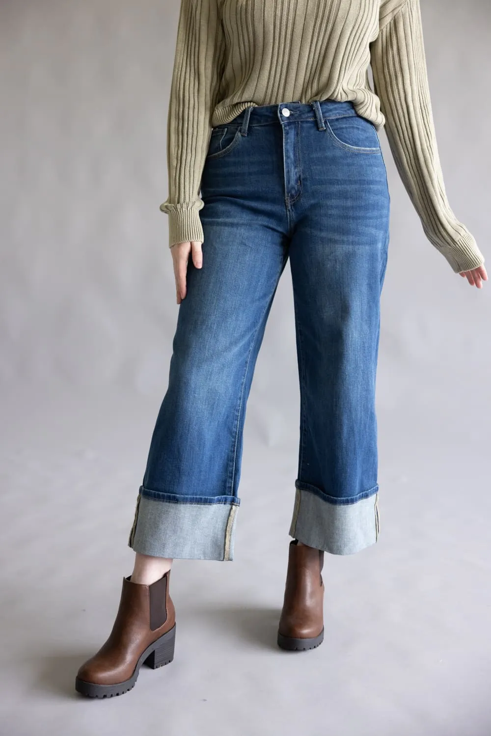 KanCan High Rise Dark Wash Crop Wide Leg Jeans for Women | KC20091D sold by Glik’s