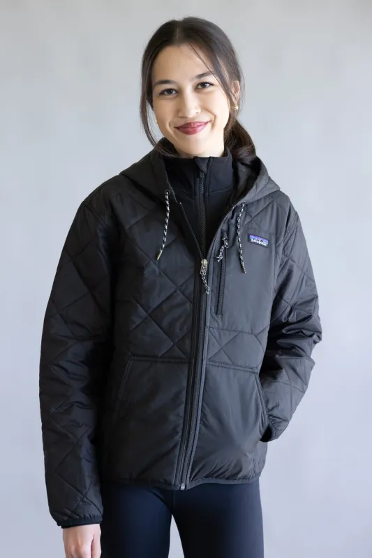 Patagonia Women’s Diamond Quilted Bomber Hoodie Jacket in Black | 20696-BLK sold by Glik’s