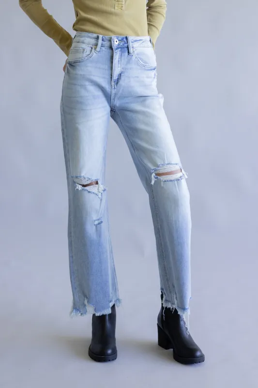 Mica Super High Rise Distressed Wide Leg Jeans for Women | MDP-W3522M sold by Glik’s