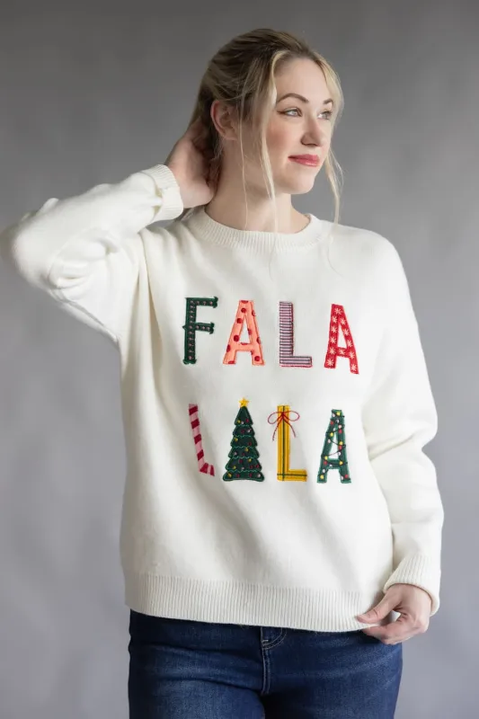 Fa La La Embroidered Sweater for Women in White | CL21066-WHITE sold by Glik’s