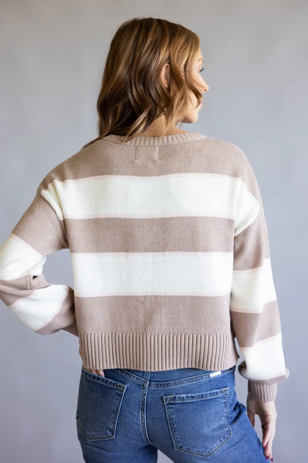 Button Front Stripe Cardigan for Women in Mocha White | PF5S45287-MOCHAWHITE sold by Glik’s product image thumbnail 4