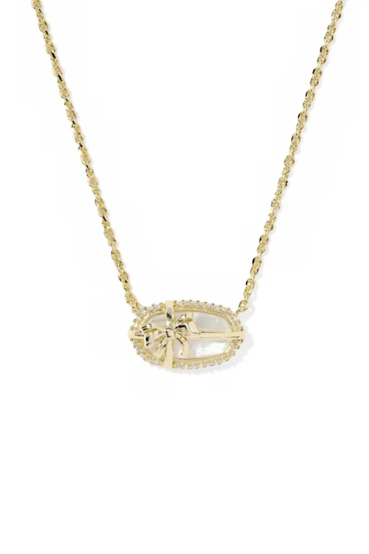 Kendra Scott Elisa Bow Gold Short Pendant Necklace in Ivory Illusion | 9608890377 sold by Glik’s