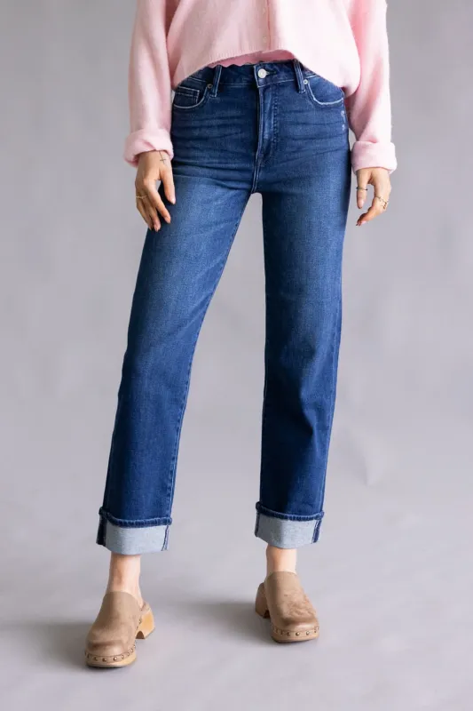 Hidden Tracey High Rise Straight Leg Cuff Jeans for Women | HD1662ST-DK sold by Glik’s
