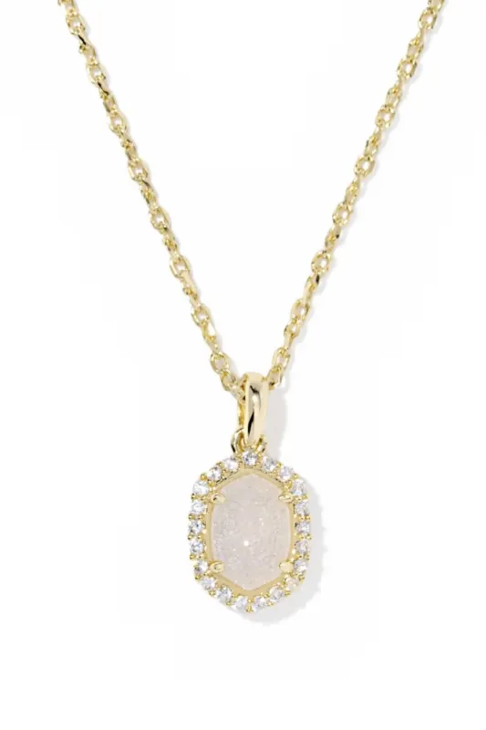 Kendra Scott Daphne Gold Crystal Frame Short Pendant Necklace in Iridescent Drusy | 9608890312 sold by Glik’s