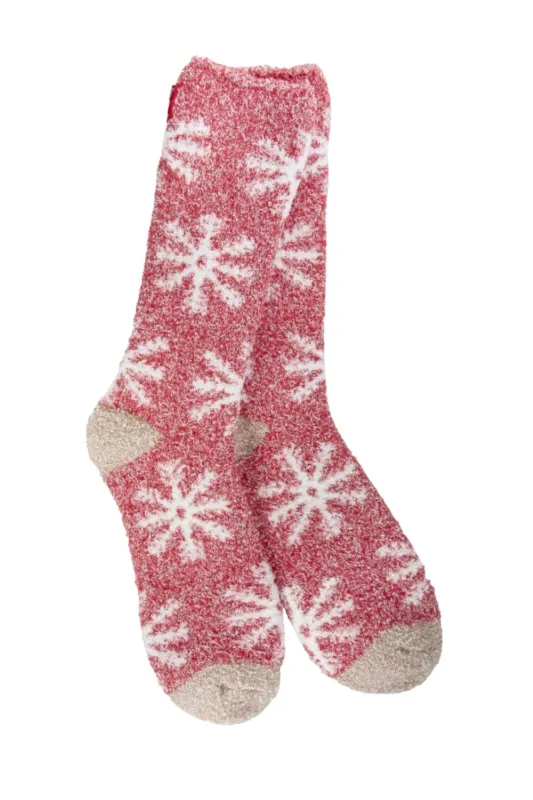 Worlds Softest Cozy Crew Snowflakes Socks for Women in Red | 75918 sold by Glik’s
