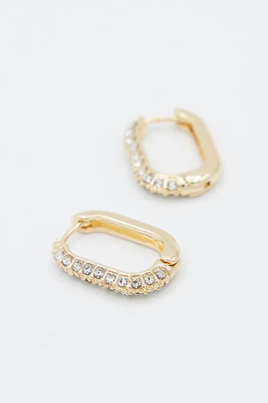 Oval Huggie Earrings for Women in Gold | ED1041GD-CRY sold by Glik’s