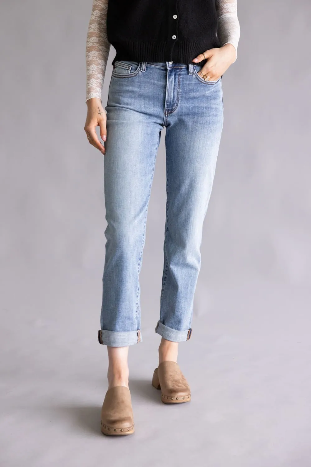 Judy Blue Mid-Rise Clean Cuffed Boyfriend Jeans for Women | 82703REG sold by Glik’s