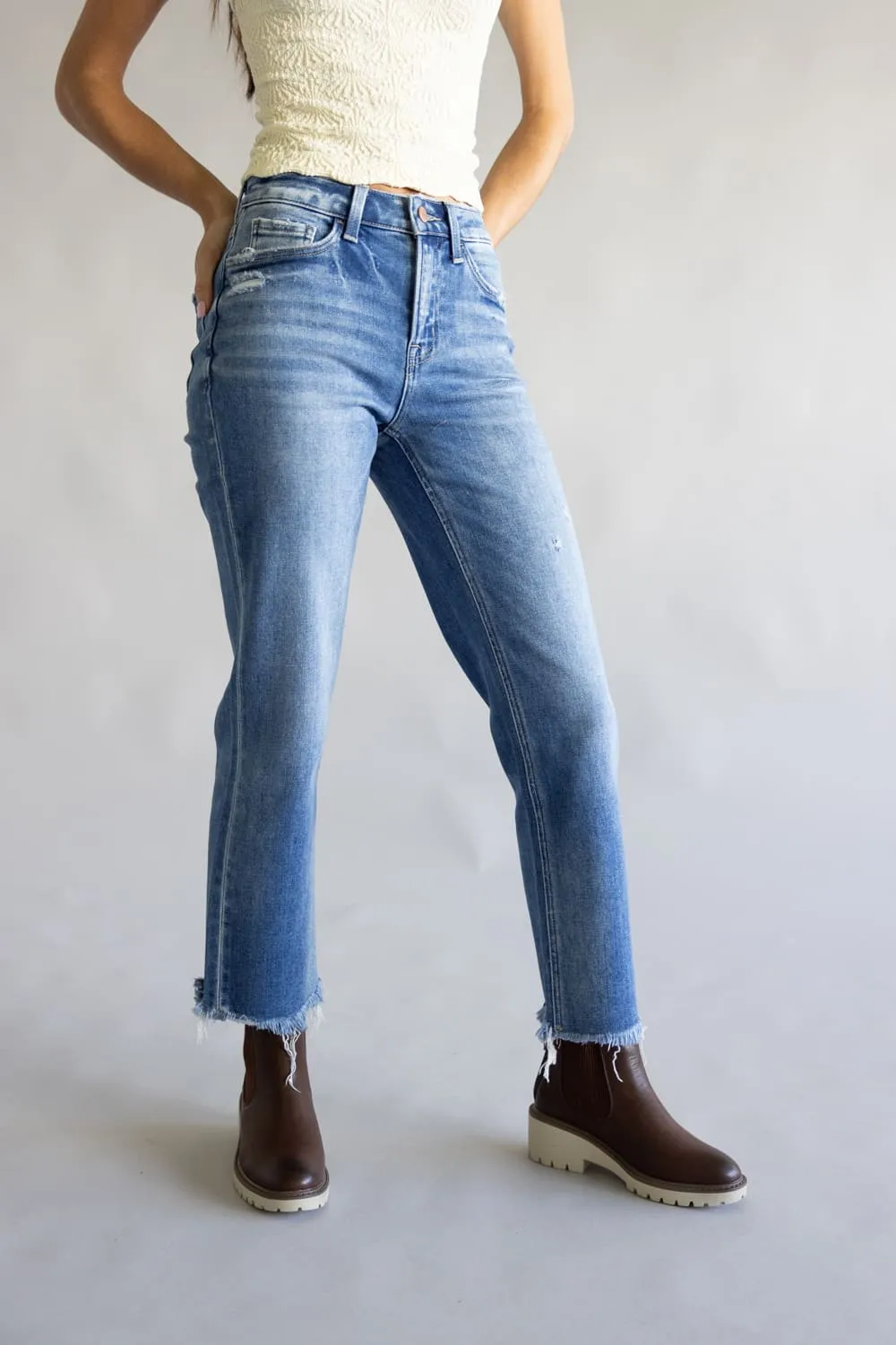 Flying Monkey High Rise Crop Straight Jeans for Women | F6139-M sold by Glik’s product image thumbnail 2