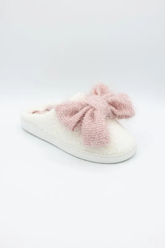 3D Pink Bow Slippers for Women in Off White | GS1412401-3DT-SHEARL made by Mia Shoes