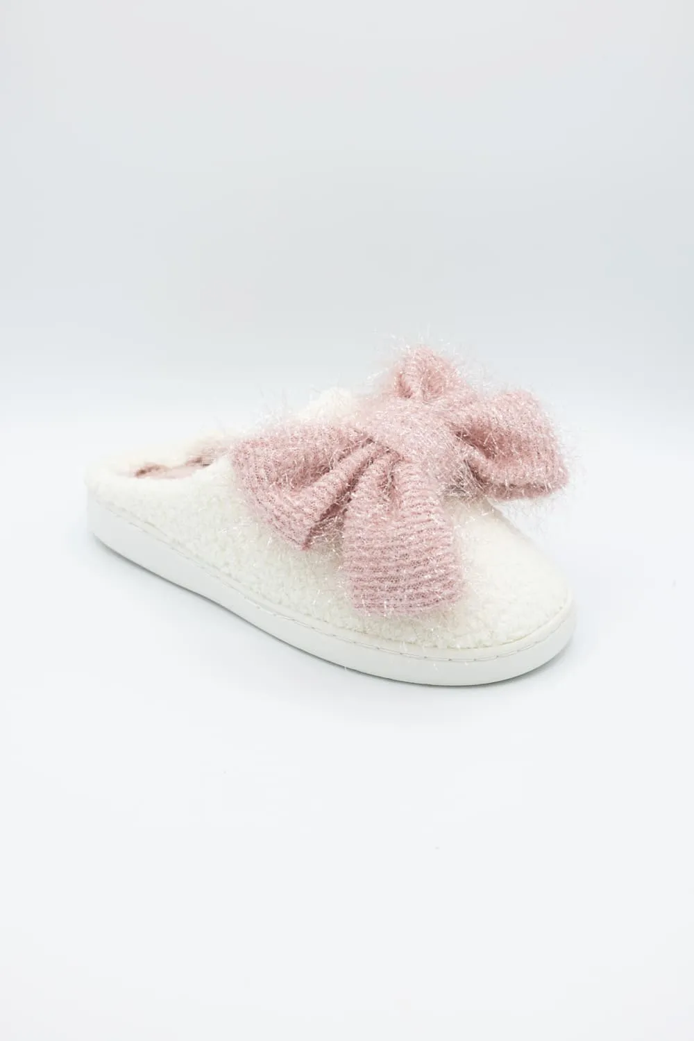 3D Pink Bow Slippers for Women in Off White | GS1412401-3DT-SHEARL sold by Glik’s