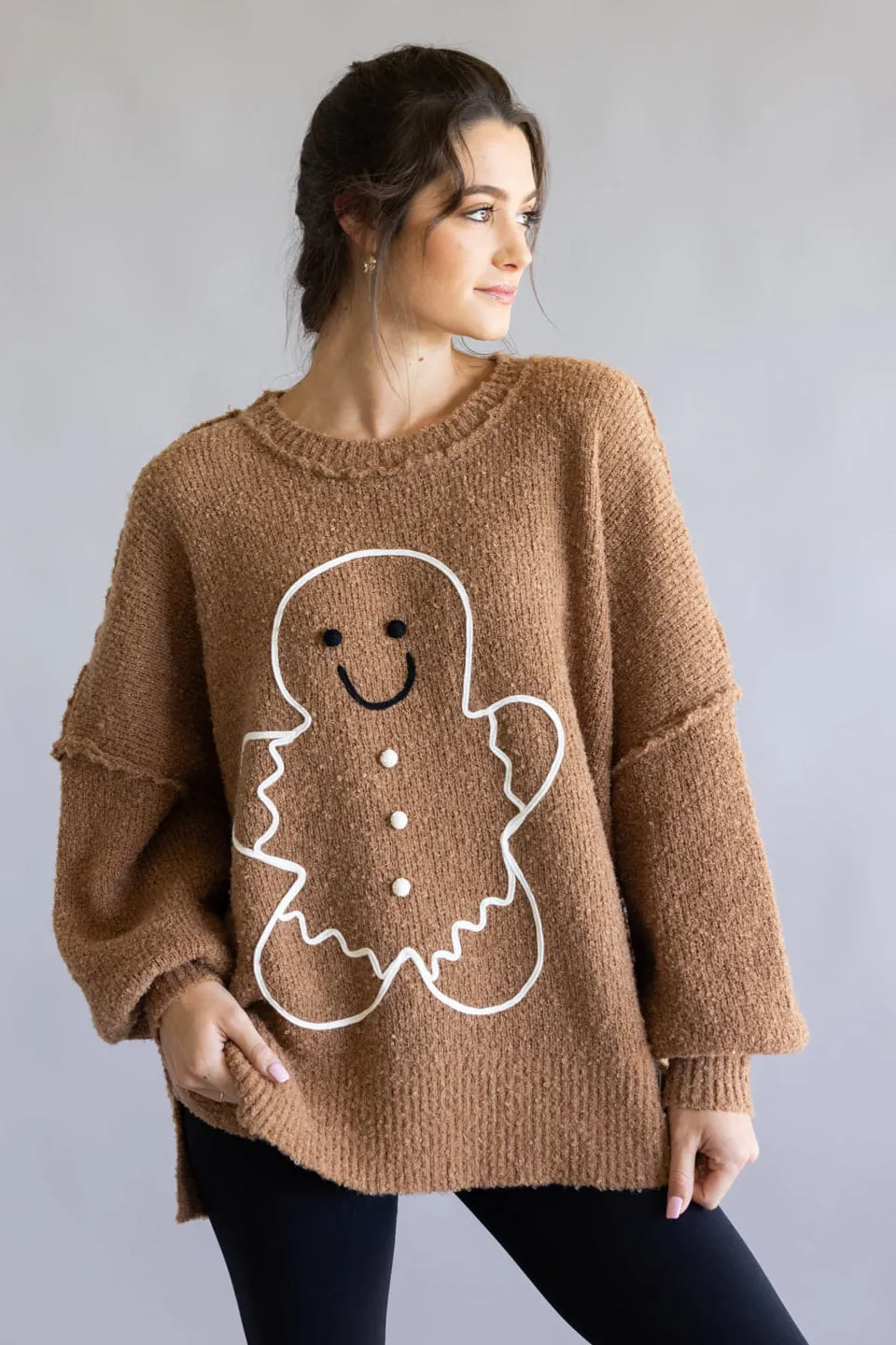 Gingerbread Man Oversized Sweater for Women in Brown | IFKT65656-01-BROWN sold by Glik’s