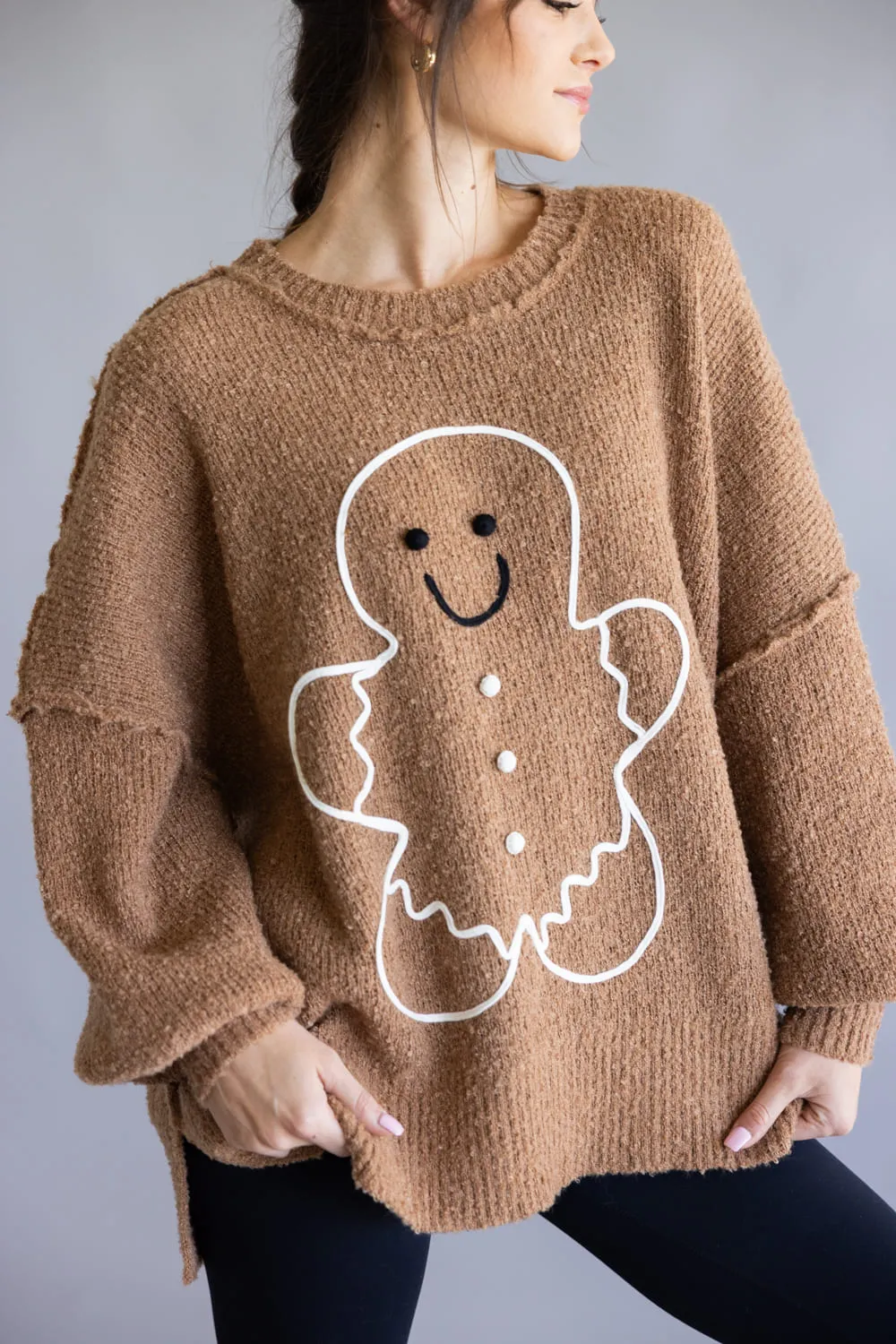 Gingerbread Man Oversized Sweater for Women in Brown | IFKT65656-01-BROWN sold by Glik’s product image thumbnail 2