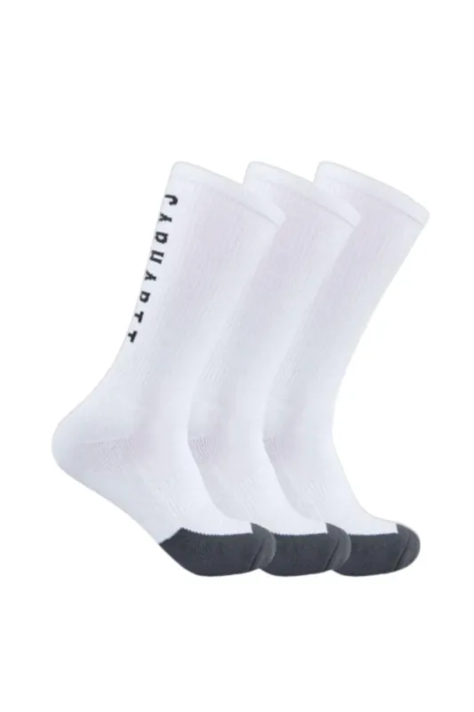Carhartt Force Midweight Logo 3 Pack Crew Socks for Men in White | SC9913-MWHITE sold by Glik’s