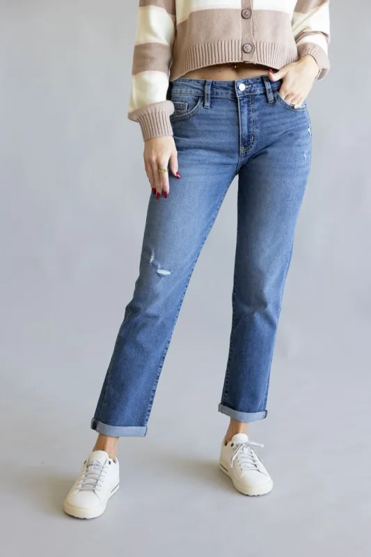 KanCan Mid-Rise Boyfriend Cuff Jeans for Women | KC20055D sold by Glik’s