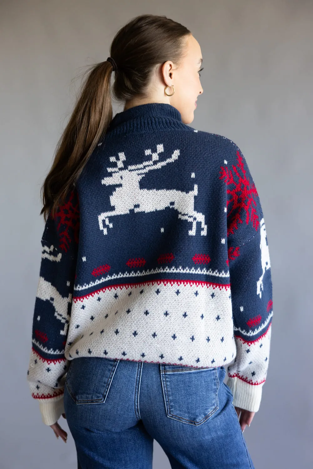 High Neck Fair Isle Sweater for Women in Dusty Blue | IWT6050-DUSTYBLUE-MULTI sold by Glik’s product image thumbnail 4