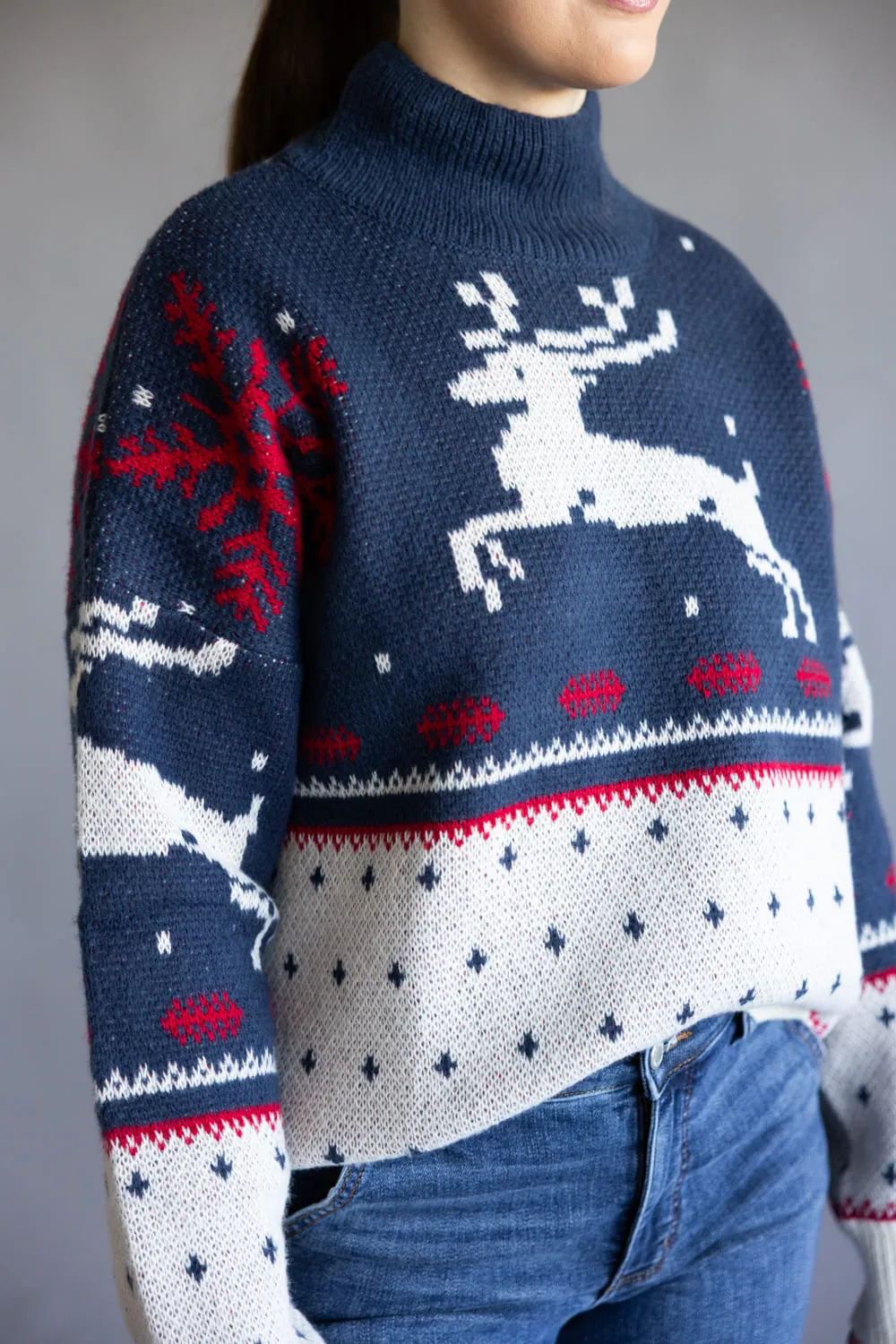 High Neck Fair Isle Sweater for Women in Dusty Blue | IWT6050-DUSTYBLUE-MULTI sold by Glik’s product image thumbnail 2