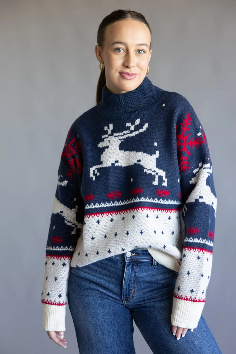 High Neck Fair Isle Sweater for Women in Dusty Blue | IWT6050-DUSTYBLUE-MULTI sold by Glik’s