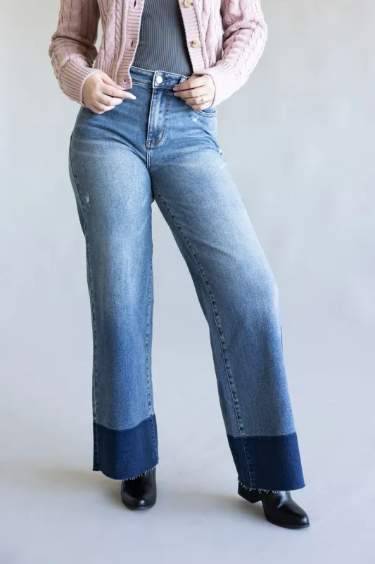 Judy Blue High-Rise Two Tone Cuff Straight Leg Jeans for Women | 881043REG sold by Glik’s