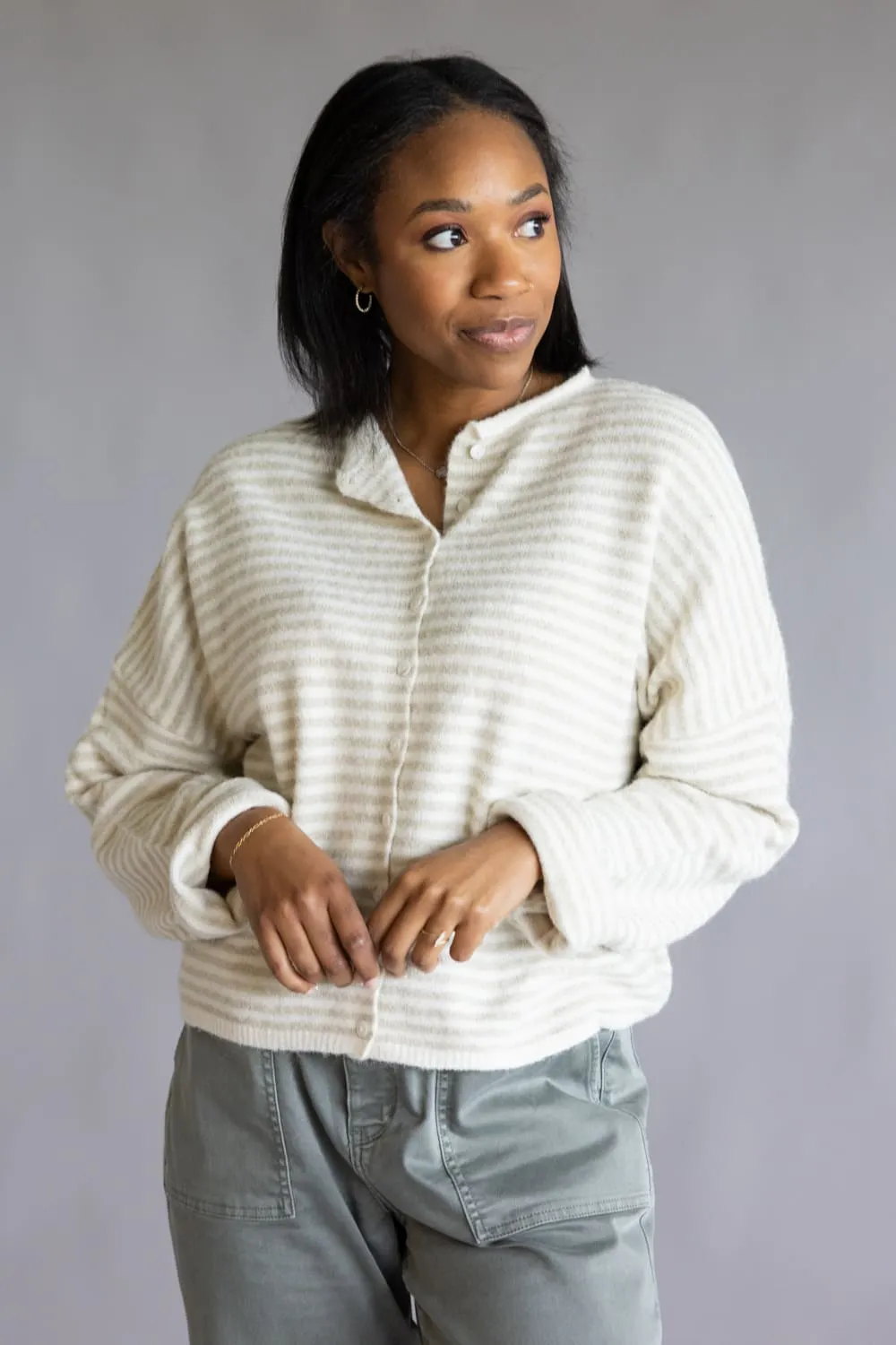 Things Between Piper Cardigan for Women in Cream Stripe | TBW13418-CRM sold by Glik’s product image thumbnail 2