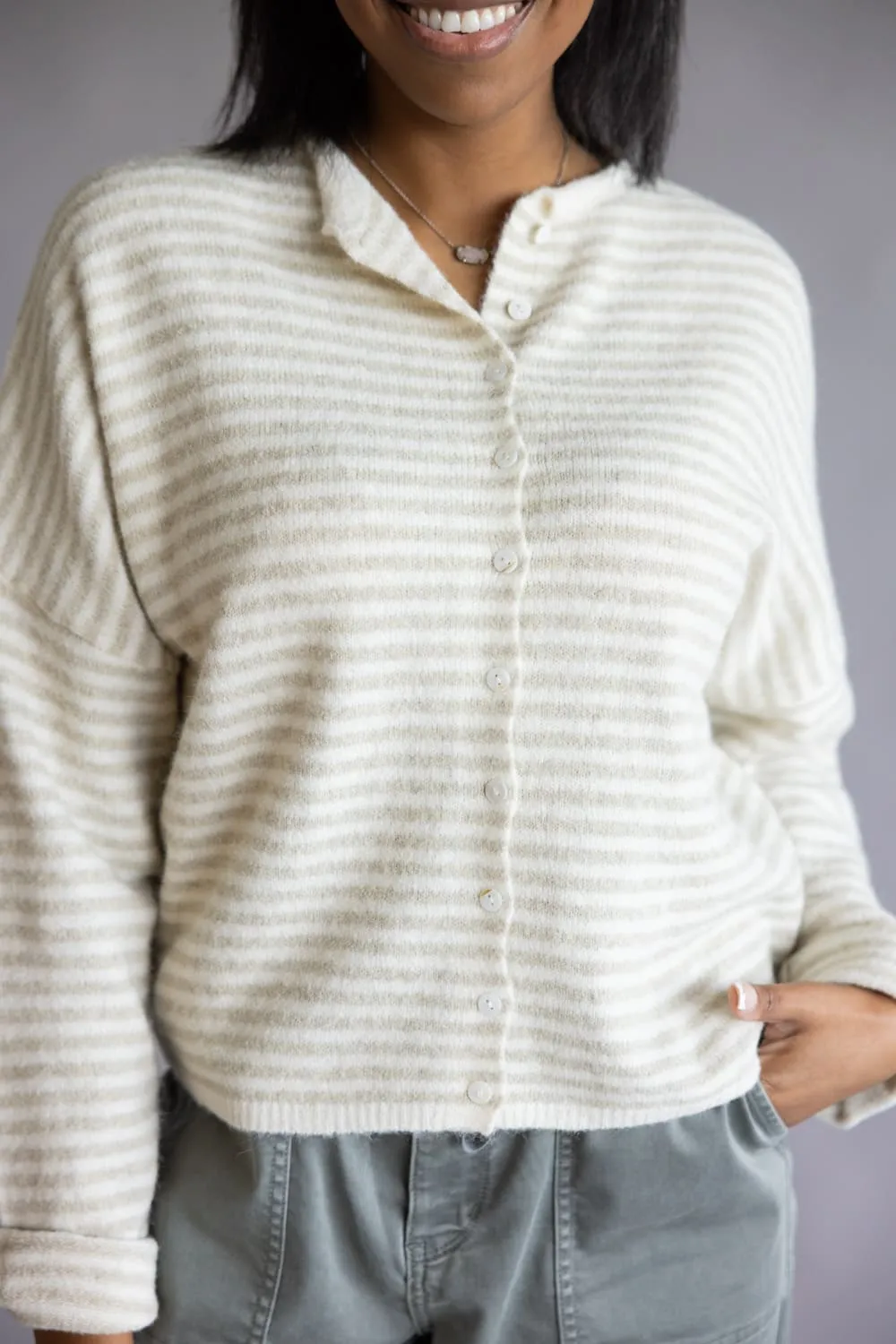 Things Between Piper Cardigan for Women in Cream Stripe | TBW13418-CRM sold by Glik’s product image thumbnail 3