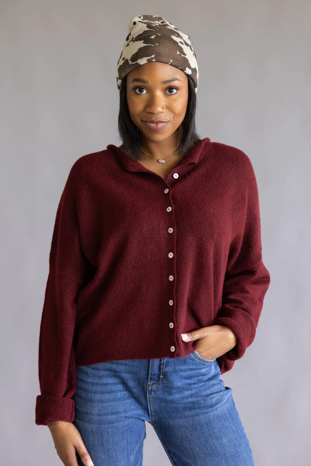 Things Between Piper Cardigan for Women in Wine | TBW237-WIN sold by Glik’s