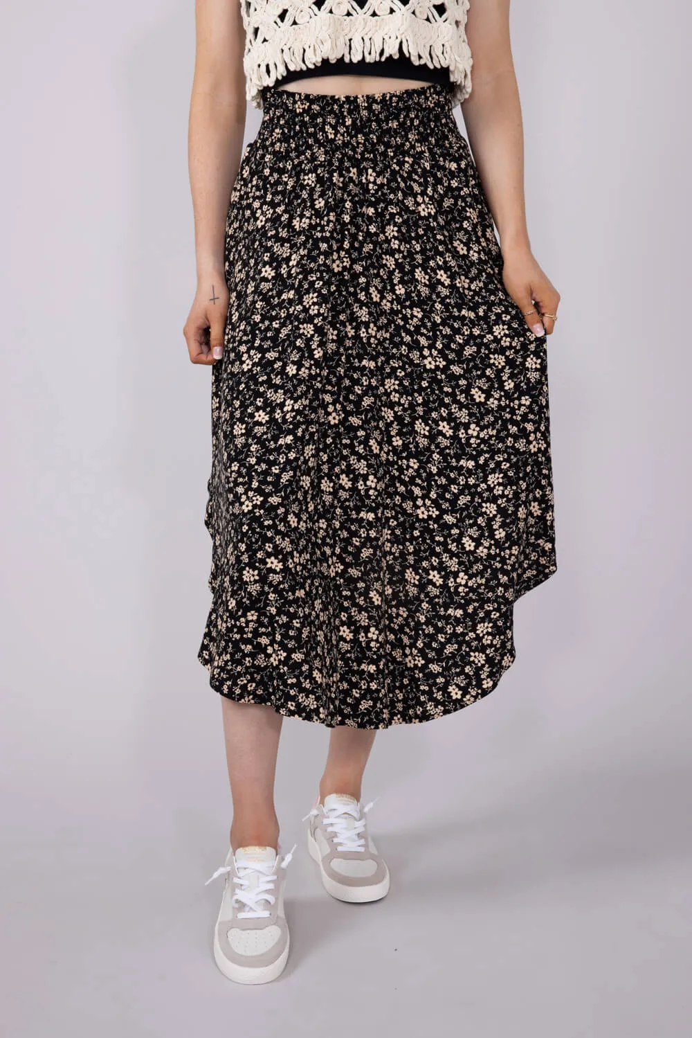 Ditsy Floral Smocked Waist Midi Skirt for Women sold by Glik’s product image thumbnail 4