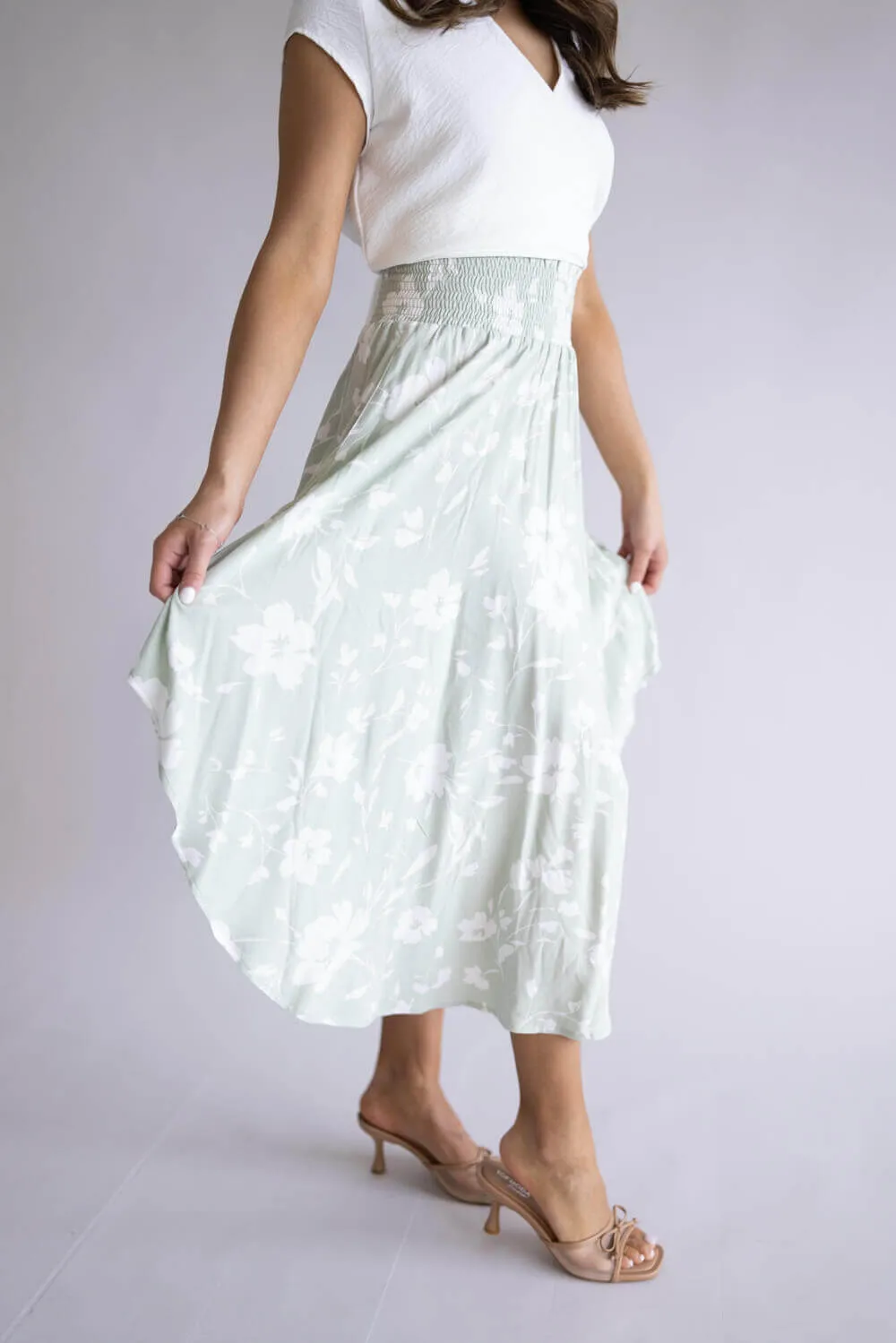 Ditsy Floral Smocked Waist Midi Skirt for Women sold by Glik’s product image thumbnail 2