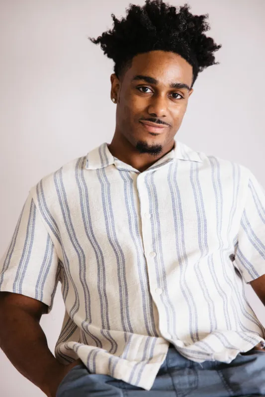 Denim & Flower Textured Striped Button Up Shirt for Men sold by Glik’s