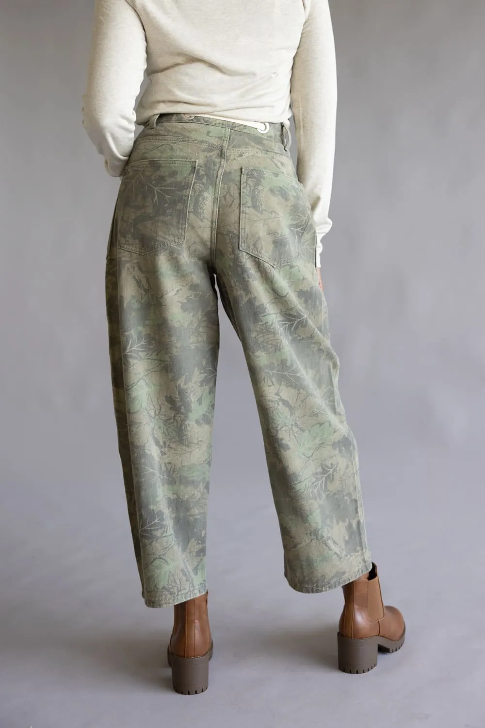 Drawstring Camo Leaf Barrel Jeans for Women in Green | VJP90048-BRANCHLEAFMIX sold by Glik’s product image thumbnail 5