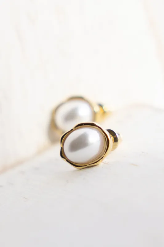 Oval Pearl Studs for Women in Gold | IEC538GDCRM sold by Glik’s