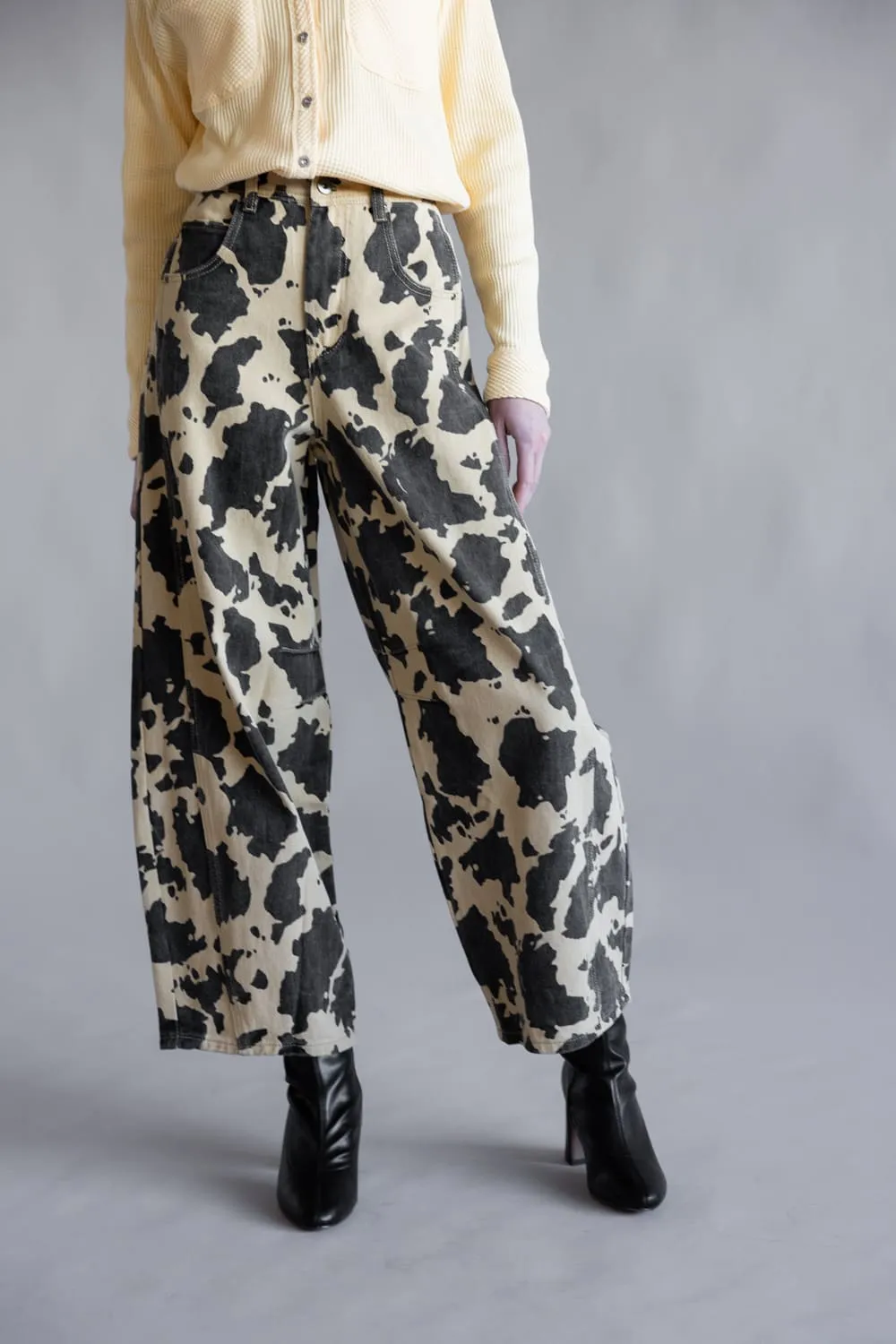 Cow Print Barrel Jeans for Women in Taupe | NP70891-TAUPECOW sold by Glik’s product image thumbnail 4