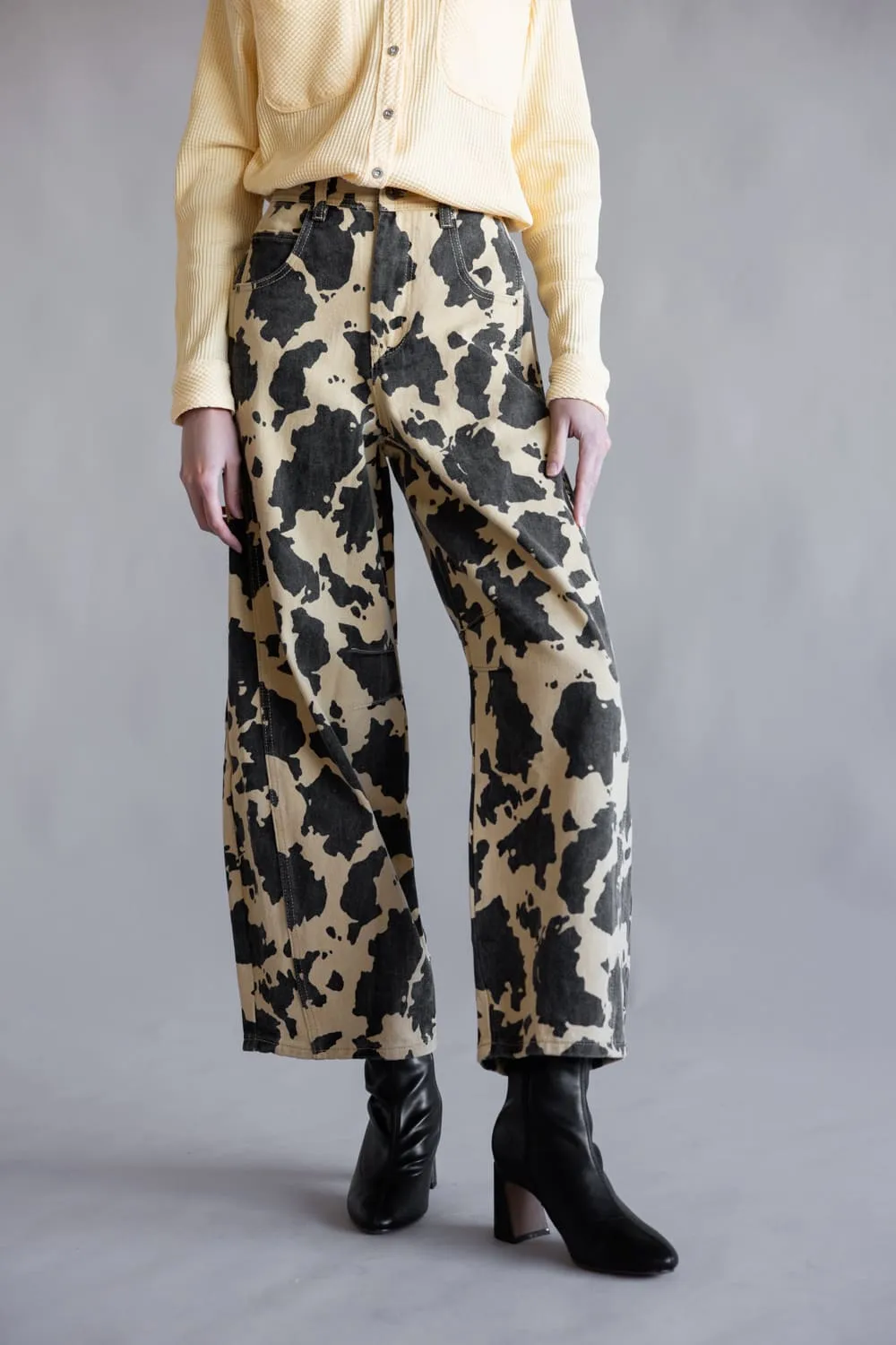 Cow Print Barrel Jeans for Women in Taupe | NP70891-TAUPECOW sold by Glik’s