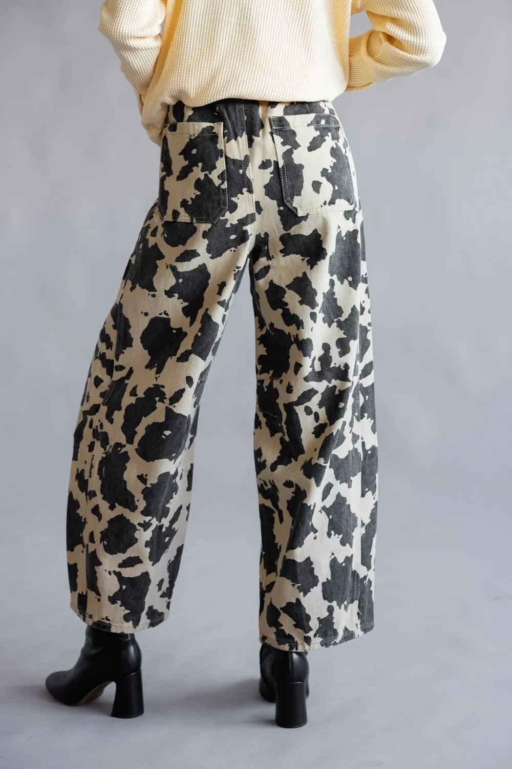 Cow Print Barrel Jeans for Women in Taupe | NP70891-TAUPECOW sold by Glik’s product image thumbnail 5