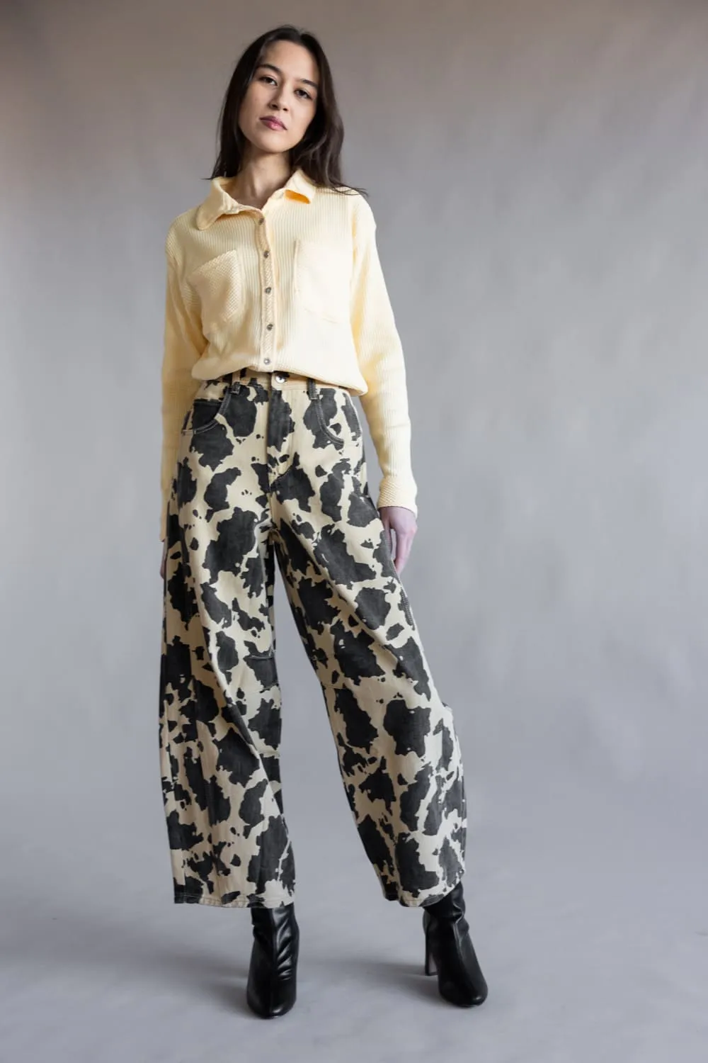 Cow Print Barrel Jeans for Women in Taupe | NP70891-TAUPECOW sold by Glik’s product image thumbnail 2